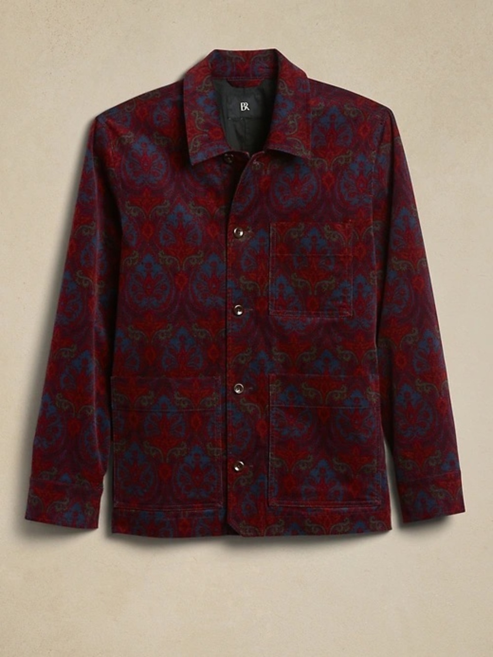 BANANA REPUBLIC Rodrigo Corduroy Chore Jacket Burgundy Paisley Print